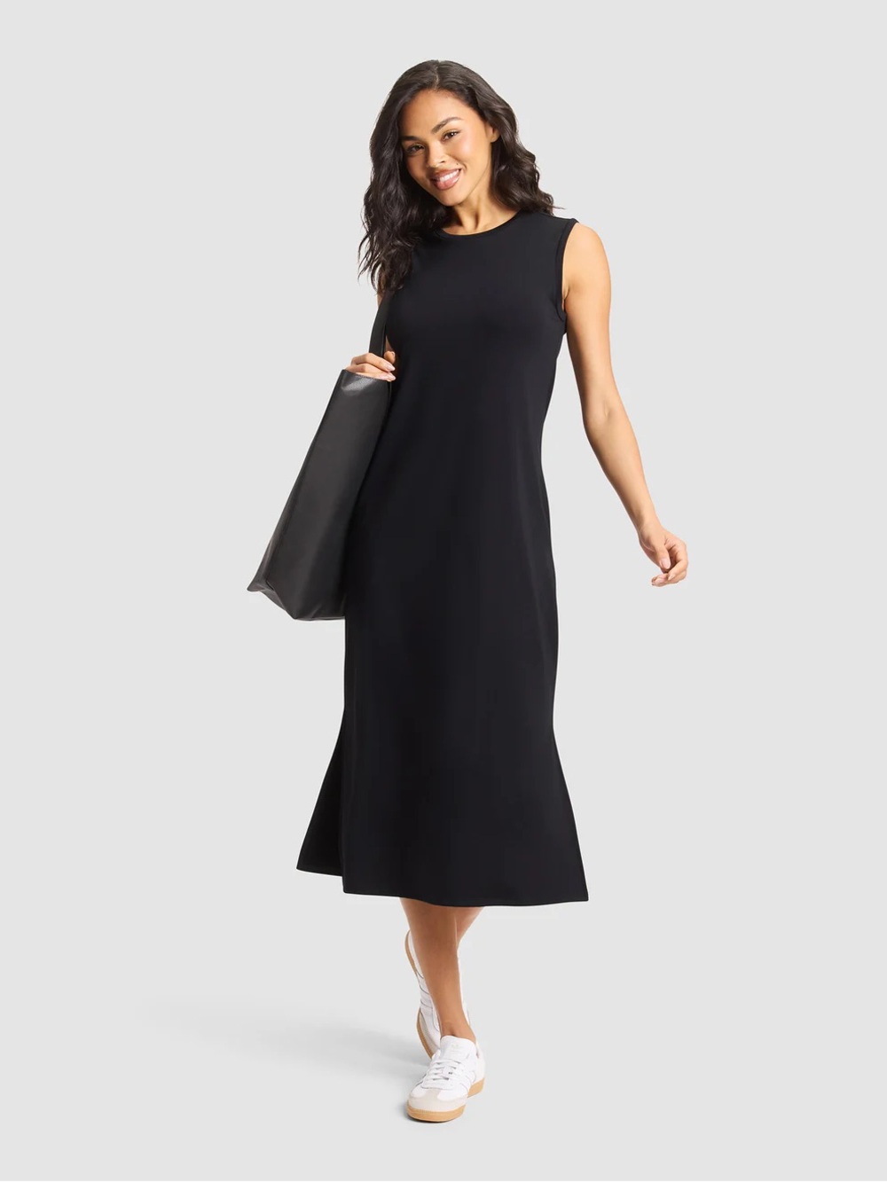 Cozy Earth Brushed Bamboo Black Sleeveless Midi Dress - Timeless Ease